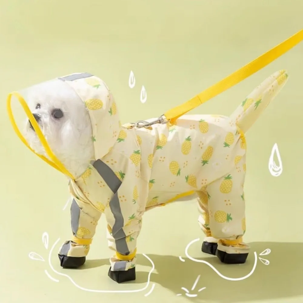 💎Small Dog puppy Raincoat Jacket Tail Protect Feet Cover Waterproof 🍍 pineapple